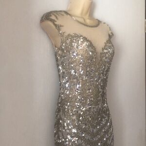 Woman’s Prim Avera homecoming party formal sequin mermaid silver dress